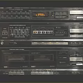 Vintage Retro Stacked Electronic Stereo System With Tape Decks And Amplifiers