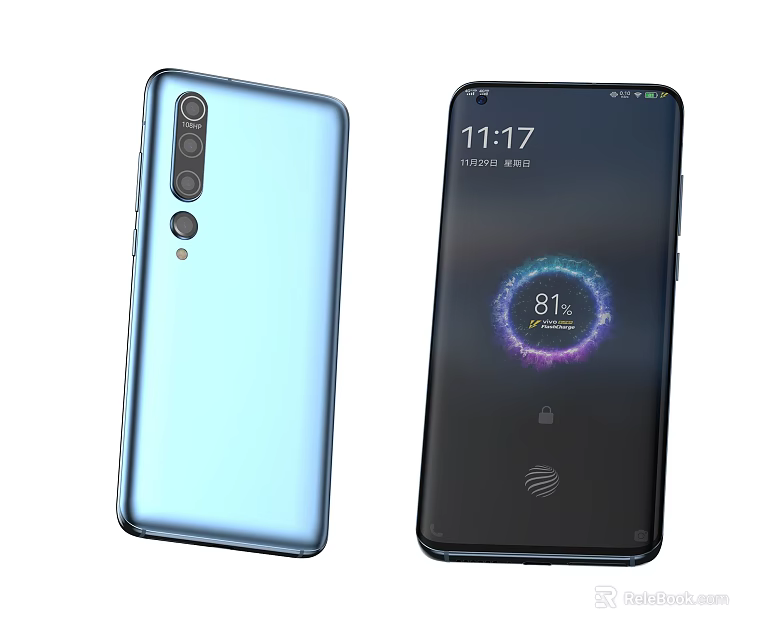 Modern Sleek Smartphone Gradient Blue Rear Camera Setup Front Display With Colorful Ring Battery Indicator 3d model 