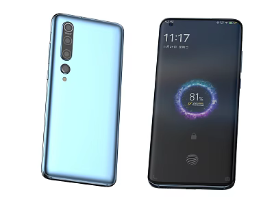 Modern Sleek Smartphone Gradient Blue Rear Camera Setup Front Display With Colorful Ring Battery Indicator 3d model