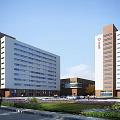 Modern Hospital Building Complex With Green Landscaping Multiple Buildings And Parking Areas