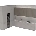 Modern Kitchen Featuring White Lower Cabinets Dark Wooden Upper And Built In Appliances