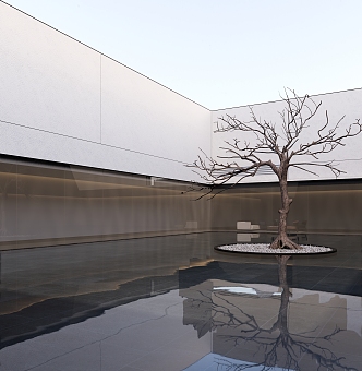 Chinese Courtyard Pool Waterscape Trees Dead Trees 3d model