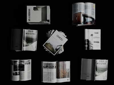 Modern Architectural Design Magazines Open Pages With Interior Design Content And 3d model
