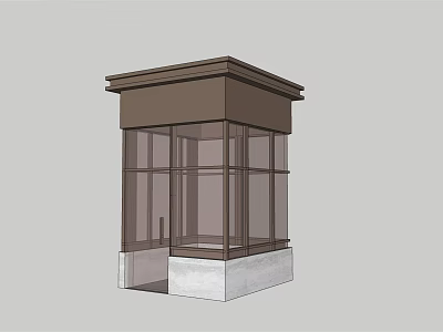 Modern Guard Booth Design With Glass Walls Brown Roof And Concrete Base Structure 3d model