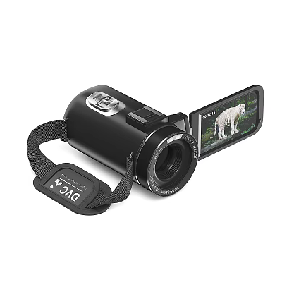 Smart Camcorder With Black Design LCD Screen Displaying Tiger Image And DIKO Wrist Strap 3d model