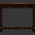 Antique Carved Wooden Table With Twisted Legs And Ornate Drawer Design