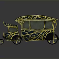 Vintage Ornate Carriage With Blue And Gold Patterns And Decorative Wheels