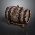 Rustic Vintage Wooden Barrel With Metal Hoops Textured Surface And Stand
