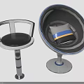 Modern Chair Furniture With Black Seat Round Base And Blue Gray Cushion