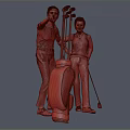 Two Men Playing Golf On Course With Clubs Bag