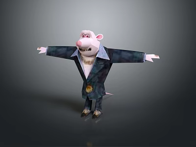 3D Game Movie Character Rat Wearing Suit With Open Arms And Pink Nose Design 3d model