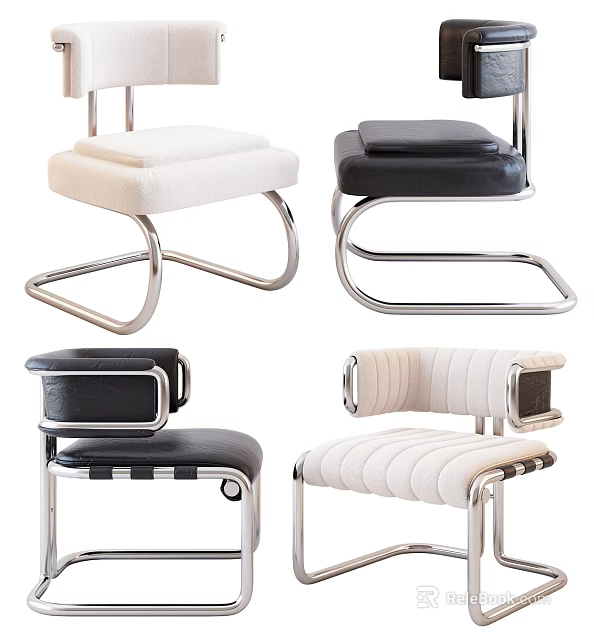 Modern Leisure Chairs With Sleek Metal Frames And Colored Upholstered Seats 3d model 