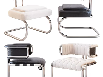 Modern Leisure Chairs With Sleek Metal Frames And Colored Upholstered Seats 3d model