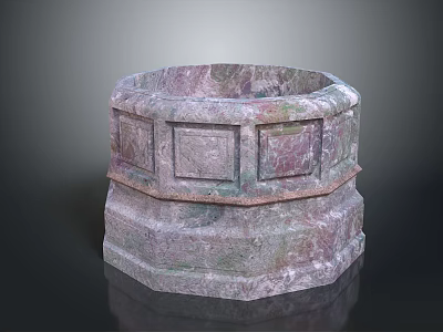 Stone Sculpture Carving With Circular Multi Layered Structure And Square Patterns 3d model