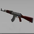 Classic Assault Rifle With Red Wooden Stock And Silver Metal Body Design