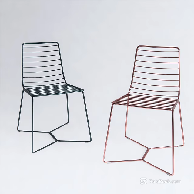 Modern Minimalist Lounge Chairs With Metal Wire Design And Geometric Legs In Black And Copper 3d model 