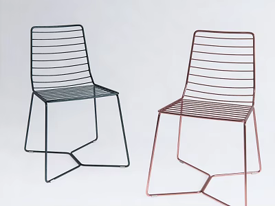 Modern Minimalist Lounge Chairs With Metal Wire Design And Geometric Legs In Black And Copper 3d model