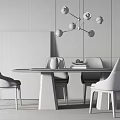 Elegant Modern Dining Table Set With Gray Chairs Blue Globe Chandelier And Marble Wall Artwork 3d model