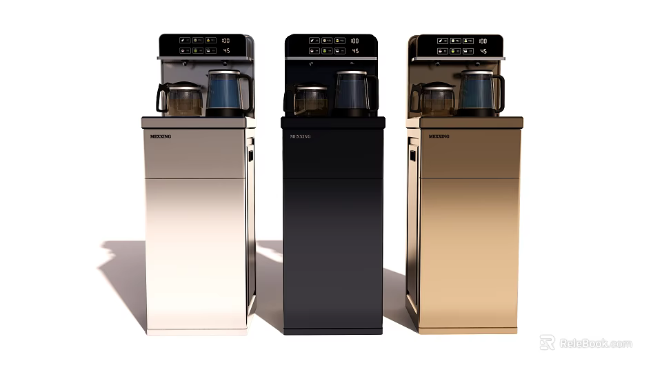 Samsung Standing Water Dispensers in Silver Black Gold with Top Control Panel and Water Cups 3d model 