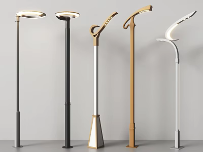 Modern Outdoor Lights With Various Stylish Designs And Metal Lamp Posts 3d model