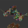Sci Fi Mechanical Device With Multi Wheels Arm And Orange Rusty Modules 3d model