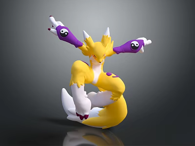 Vibrant Fantasy Creature Character With Yellow Body Purple Arms And Horns 3d model