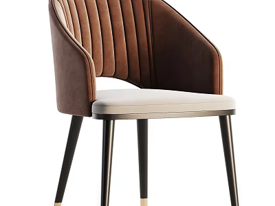 Velvet Backrest Dining Chair With Vertical Stripes Light Colored Seat Black Legs And Gold Accents 3d model