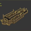 Classical Architectural Model Featuring Symmetrical Design Courtyard Columns And Roof Ornaments