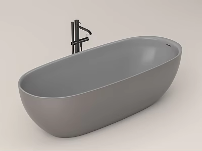 Modern Sleek Gray Freestanding Bathtub With Black Faucet For Contemporary Bathroom Interior 3d model