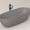Modern Sleek Gray Freestanding Bathtub With Black Faucet For Contemporary Bathroom Interior