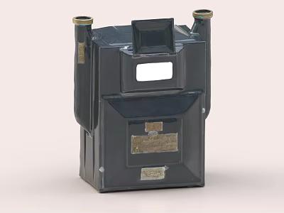 Black Metal Industrial Equipment with Top Pipes Square Opening and Front Labels 3d model
