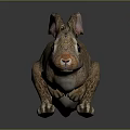 Cute Small Brown Rabbit With Big Ears Sitting On Dark Shiny Surface 3d model