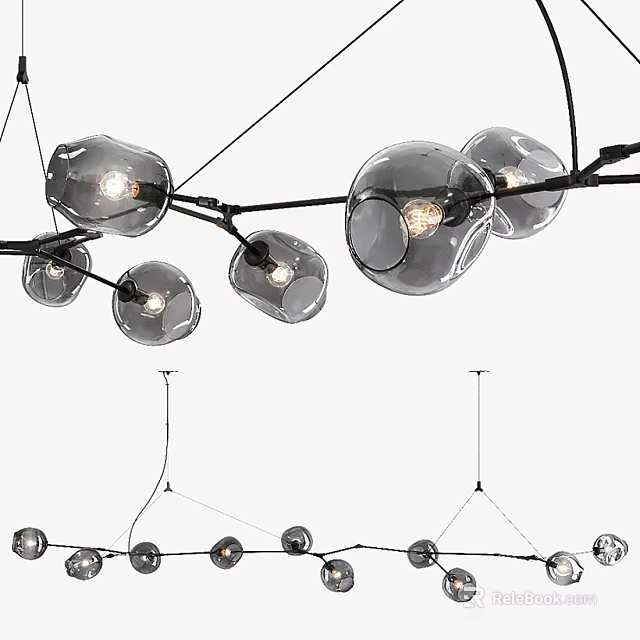 Modern Minimalist Chandelier With Transparent Spherical Bulbs And Black Metal Wires 3d model 