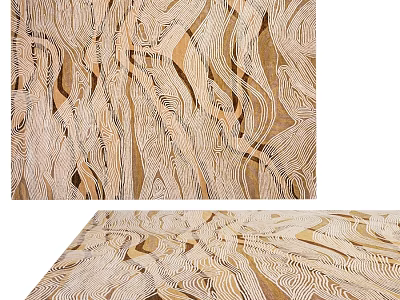 Square Rug With Wavy Abstract Pattern In Beige And Brown Tones For Living Room Decor 3d model