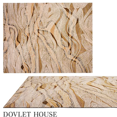 Square Rug With Wavy Abstract Pattern In Beige And Brown Tones For Living Room Decor 3d model