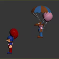 Toy Figures With Red Balloons And Blue Orange Parachute Pink Balloon