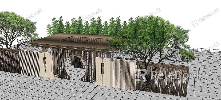 New Chinese Demonstration Area Landscape Gate Villa Gate Chinese Courtyard Door model