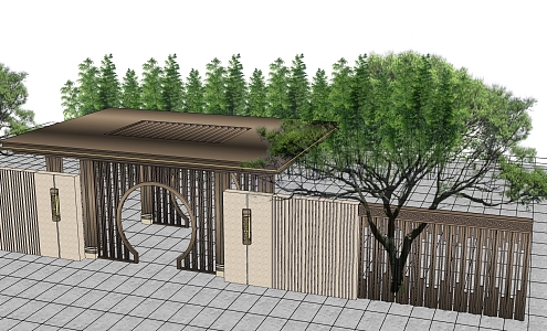 New Chinese Demonstration Area Landscape Gate Villa Gate Chinese Courtyard Door 3d model