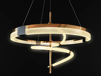 Modern Spiral Circular Chandelier with Golden Metal Frame and Illuminated Light Strips 3d model