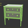 Light Green Nightstand With Two Drawers Round Metal Knobs White Top And Slender Legs