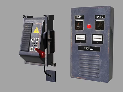 Industrial Control Panel Equipment With Dual Units Red Handle And 240V AC Power 3d model