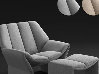 Comfortable Gray Leisure Chair with Ottoman Soft Fabric Curved Design and Swatches 3d model