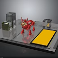 Red Animal Character on Platform with Colored Cubes and Yellow Rectangle 3D Scene