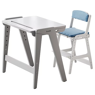 Sturdy Kids Desk with White Frame Blue Cushioned Chair Simple Modern Design 3d model