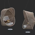 Modern Woven Hanging Chairs With Light Cushions And Colorful Striped Pillows