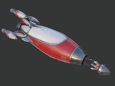 Red And Silver Futuristic Spaceship Model With Sleek Design And Thrusters 3d model