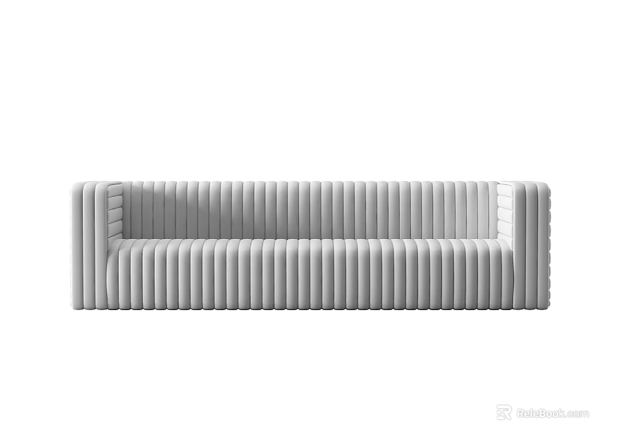 Modern Spacious Gray Ribbed Sofa With Soft Fabric For Living Room Comfort 3d model 