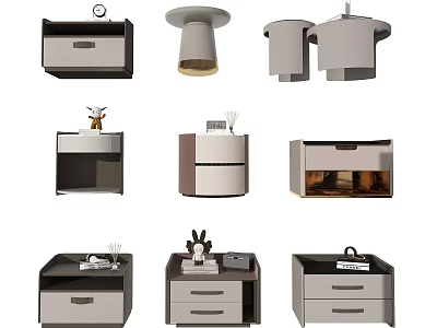 Various Modern Stylish Bedroom Nightstand Designs With Storage Drawers And Decor 3d model