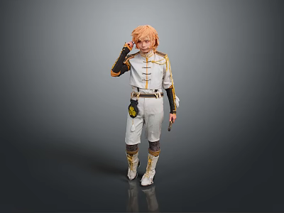 Orange Haired Character In White Gold Outfit Standing With Mythical Creature 3d model