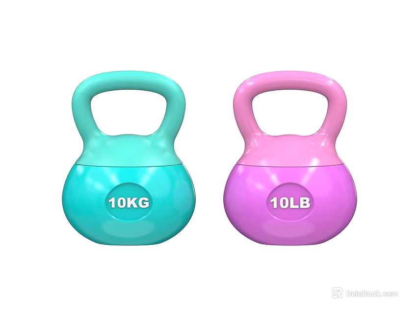 Teal and Pink Kettlebells as Fitness Equipment with 10KG and 10LB Weights 3d model 